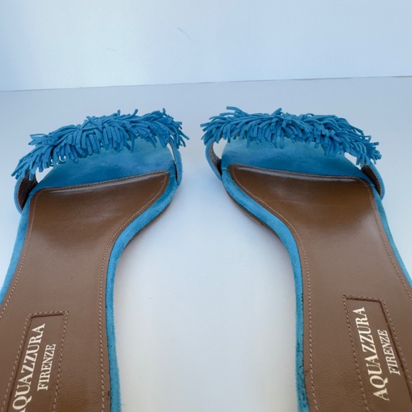 Aquazzura Blue Suede “Wild Thing” Flat Sandals, IT 40.5, Excellent Condition. - Picture 5 of 14